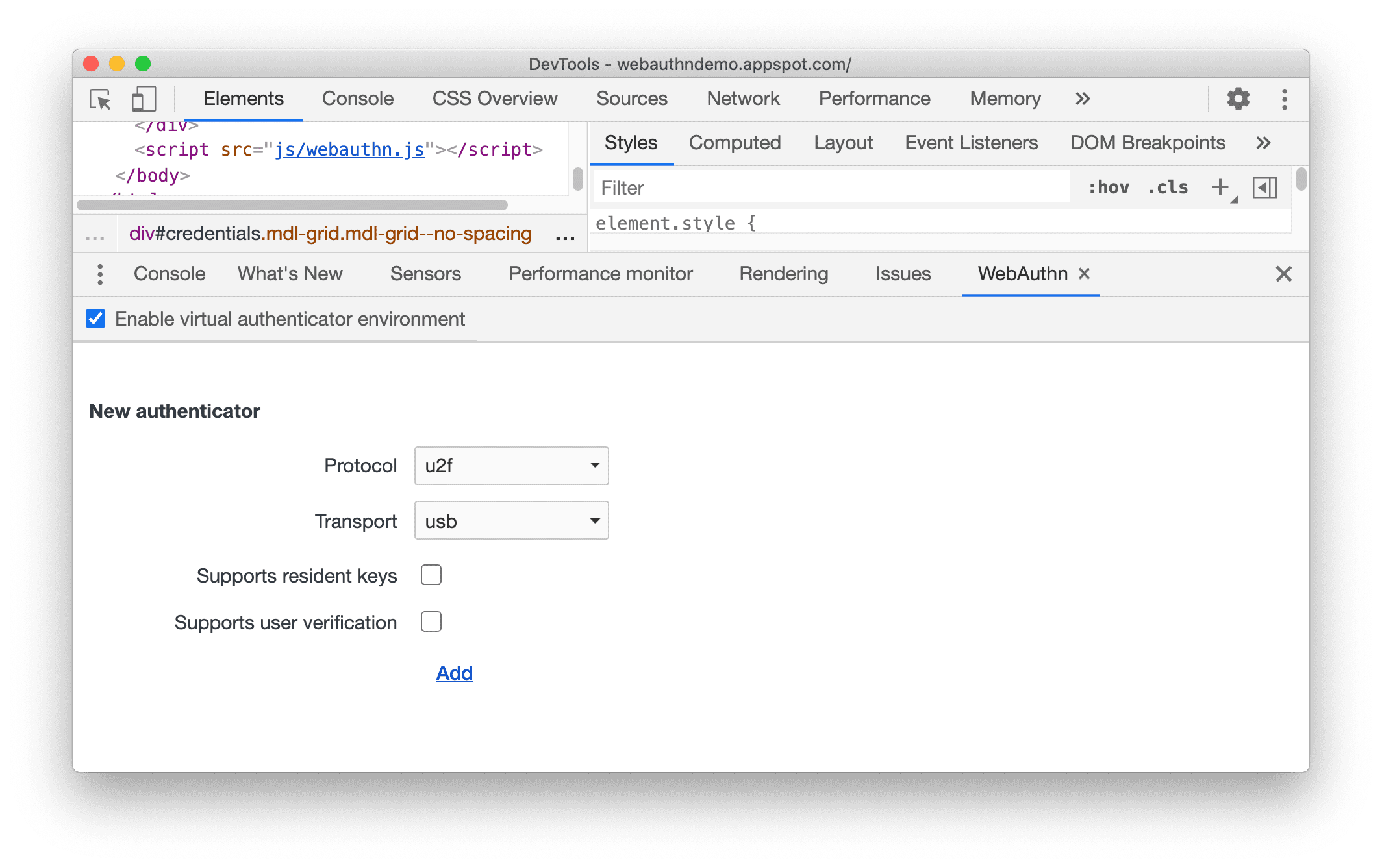 Virtuelle Authenticator-Umgebung aktivieren