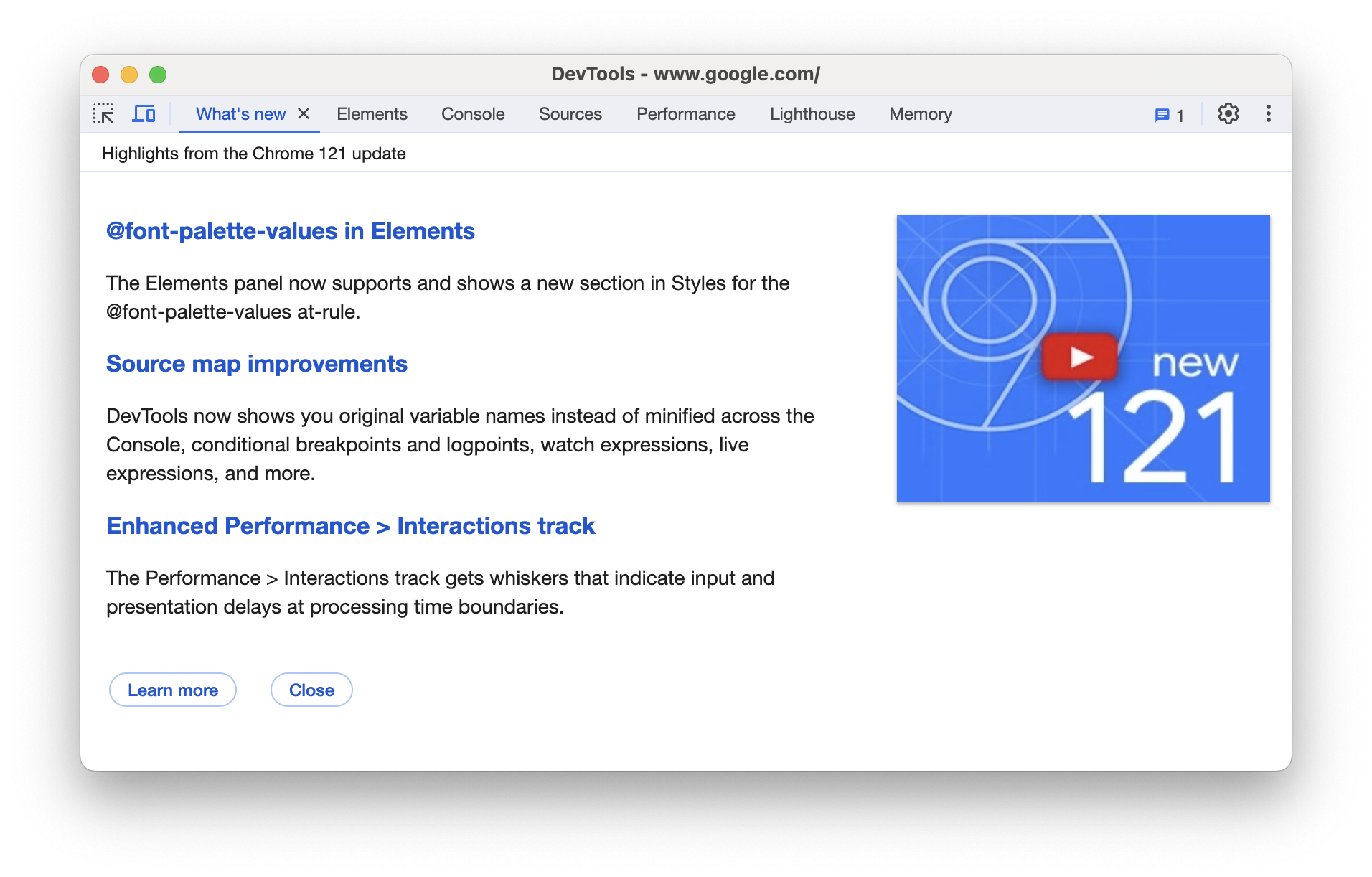 [What&#39;s New] パネルが開いた状態の DevTools