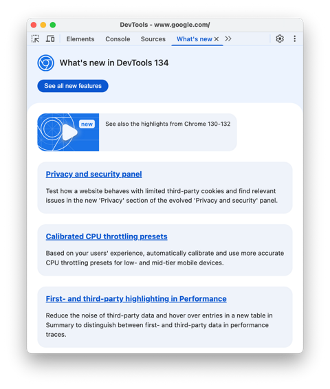 What's new panel in DevTools | Chrome DevTools | Chrome for Developers