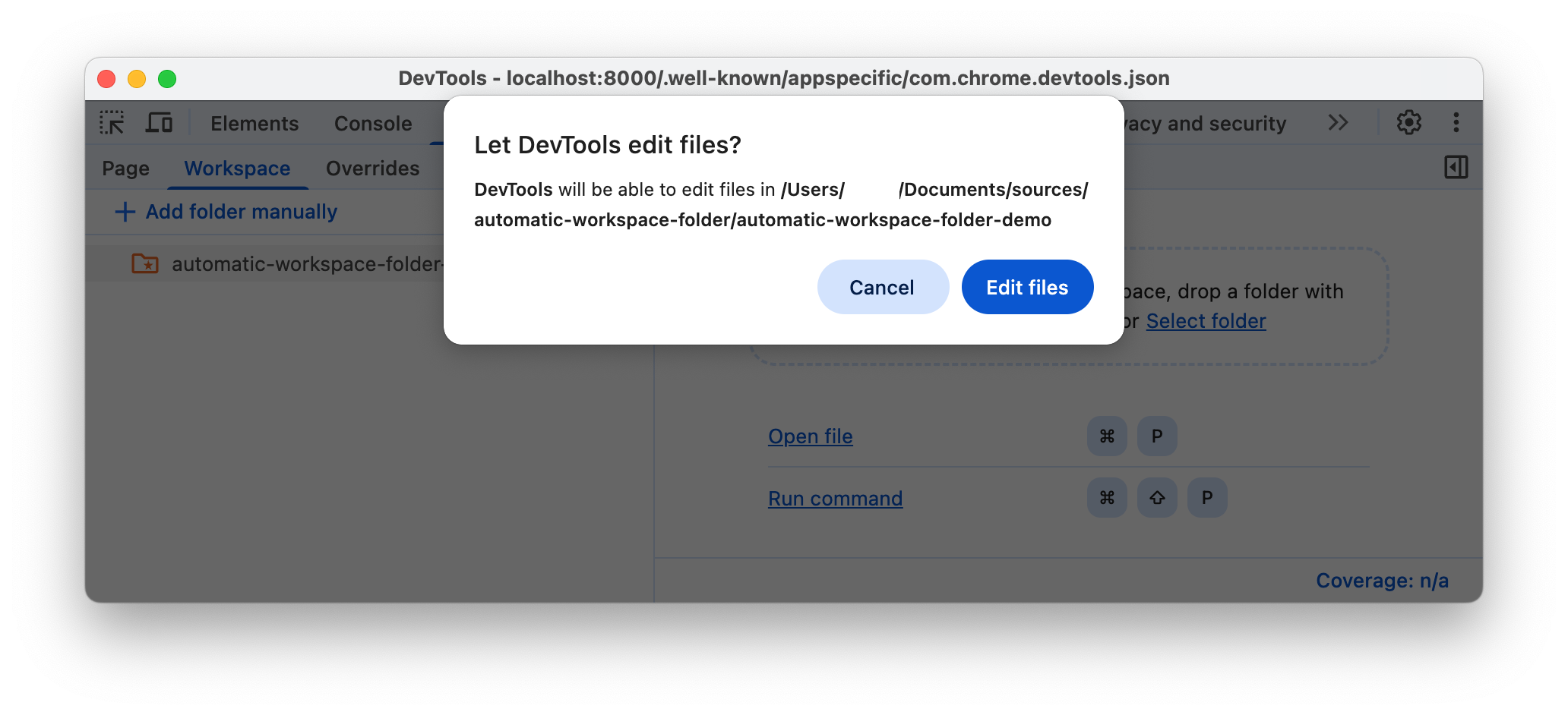 Permintaan untuk mengizinkan DevTools mengakses folder.