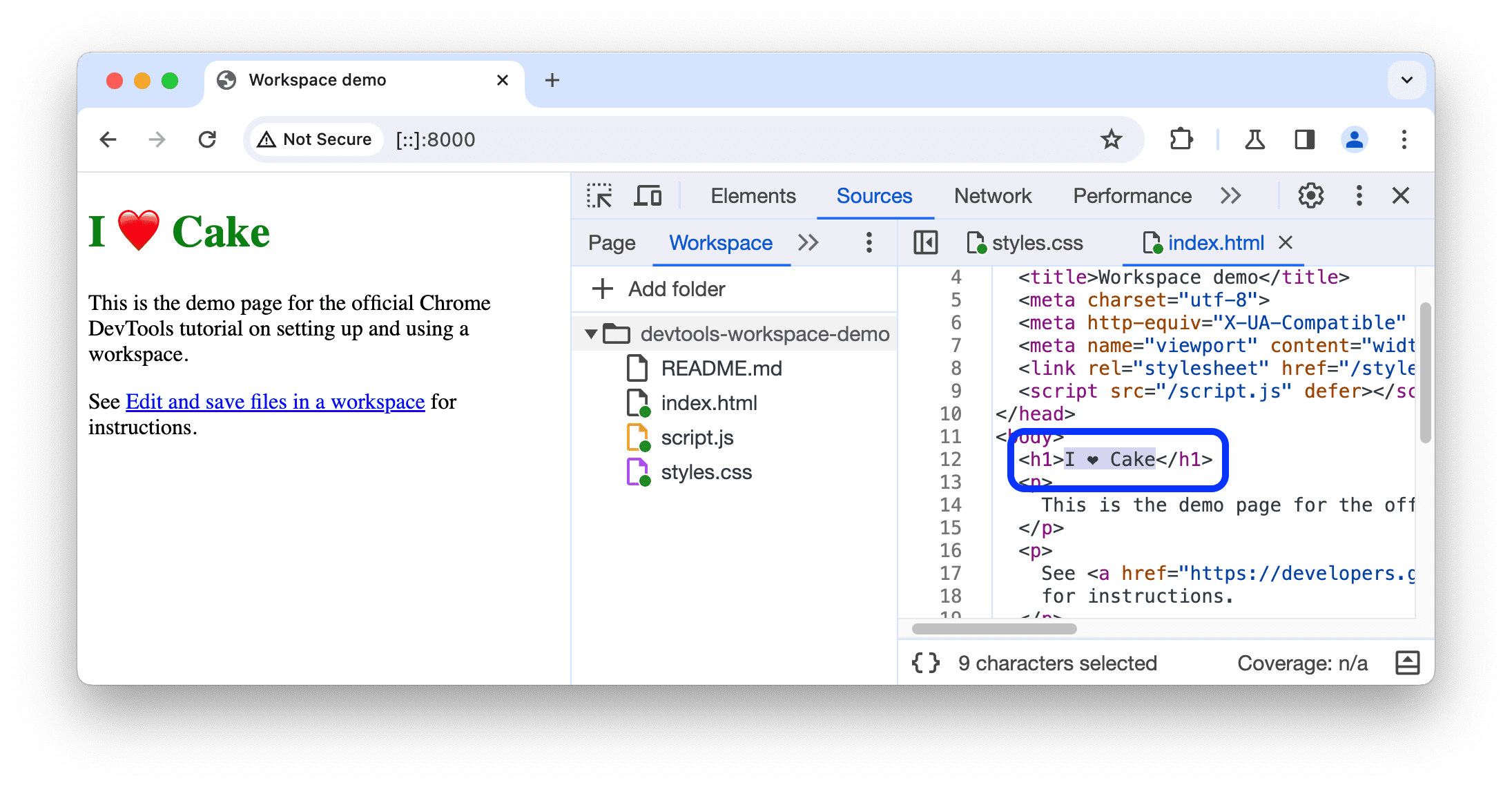 Modification du code HTML à partir du panneau des sources.