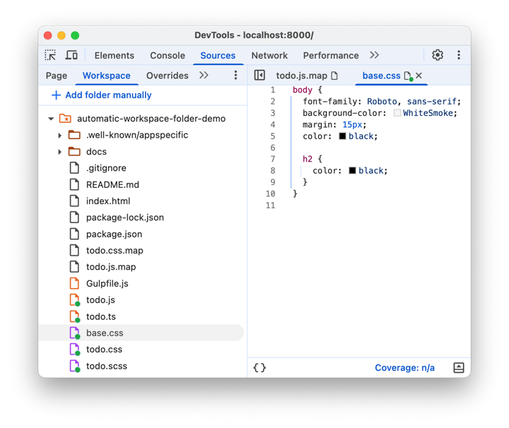 Set up workspaces to save changes to source files | Chrome DevTools ...