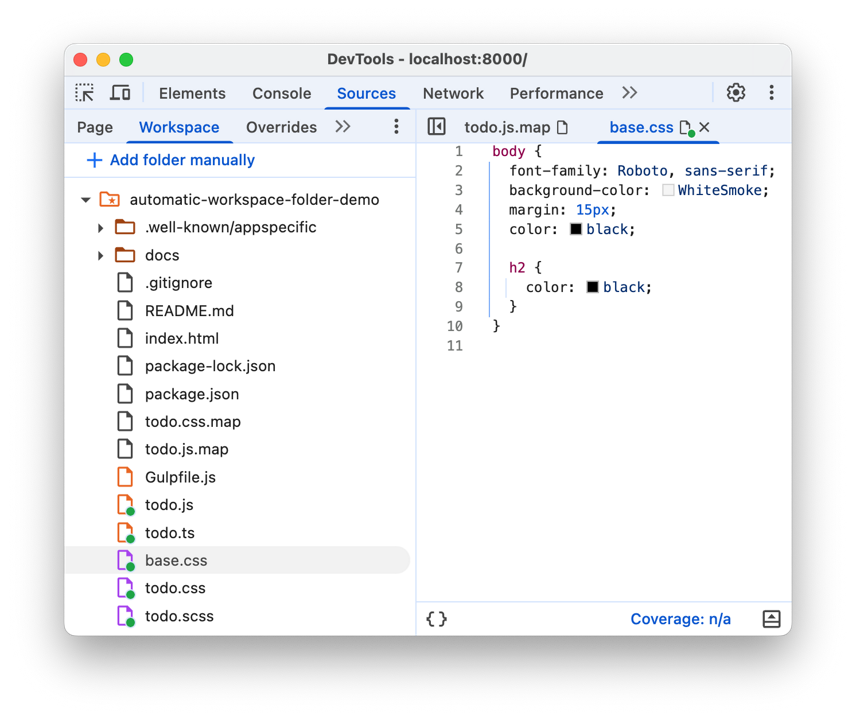 Set up workspaces to save changes to source files | Chrome DevTools ...