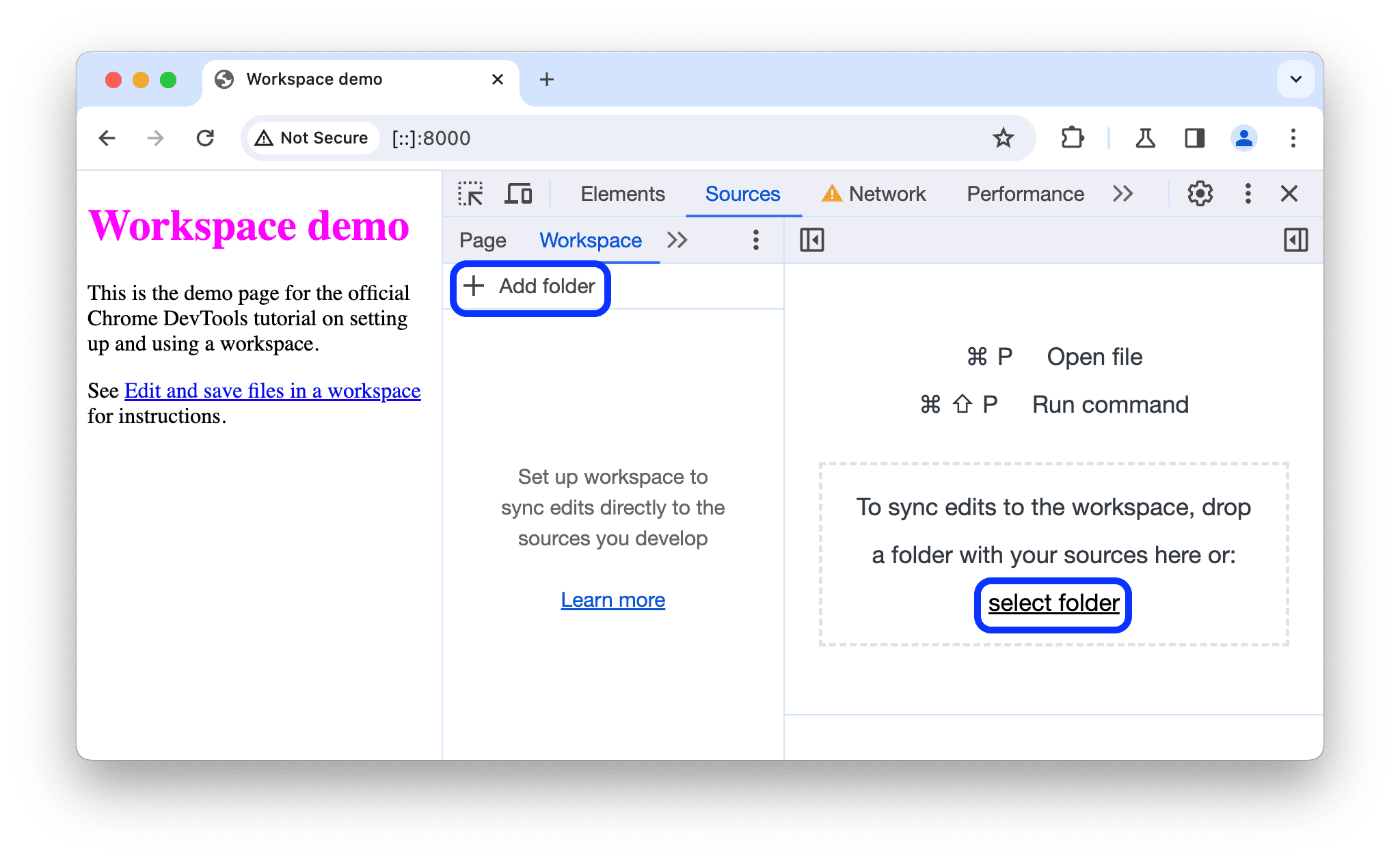 [ソース]、[Workspace] タブの順にクリック。