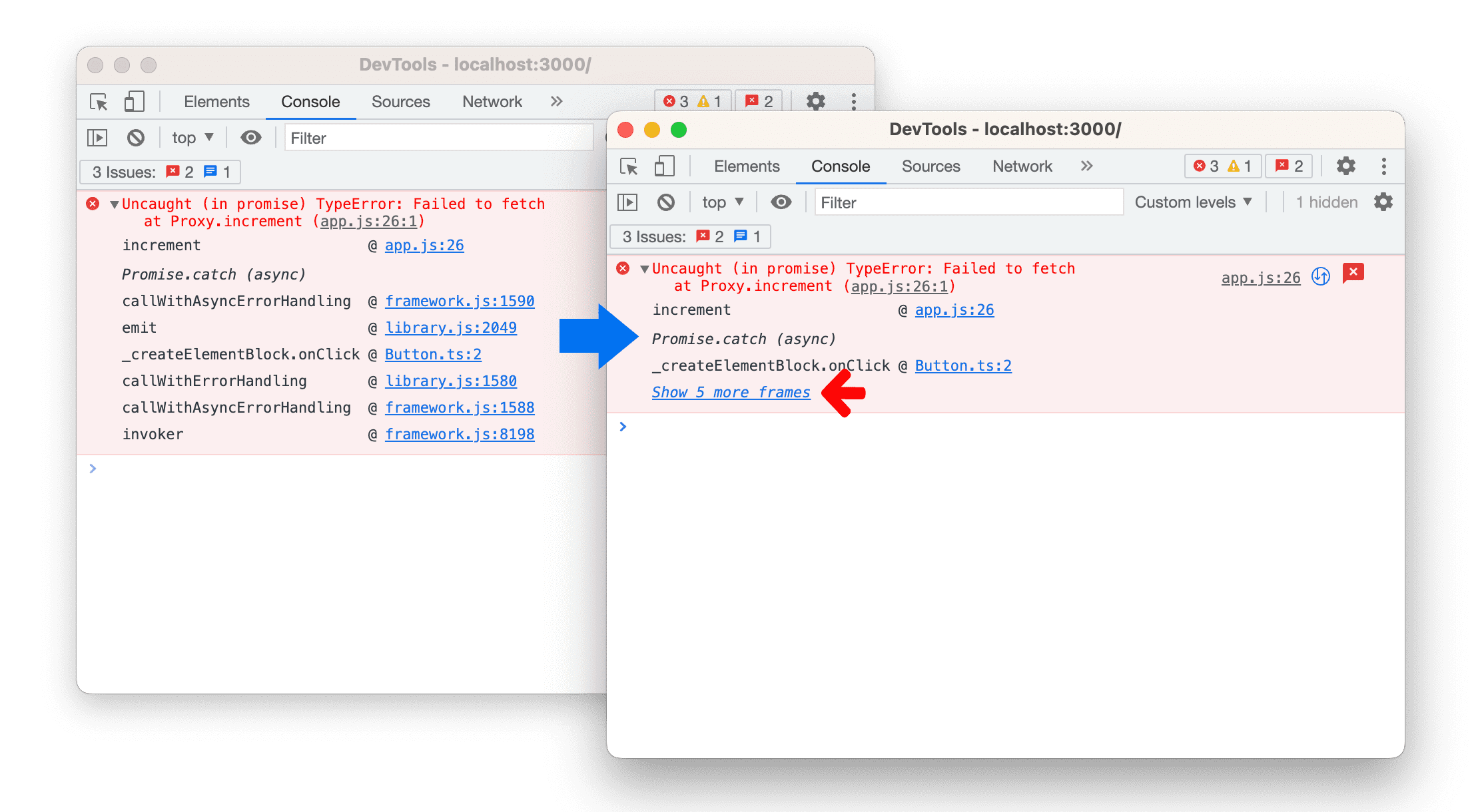 Vergleich der Stacktrace-Ergebnisse.