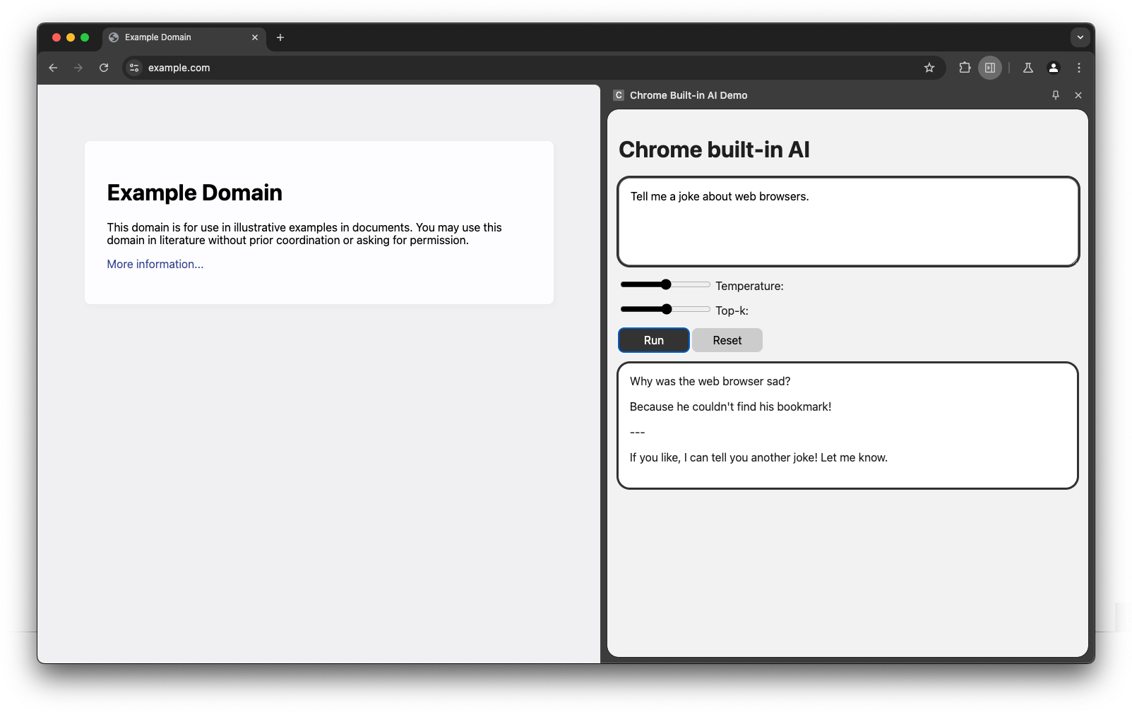 อินเทอร์เฟซการสาธิตสำหรับ Prompt API