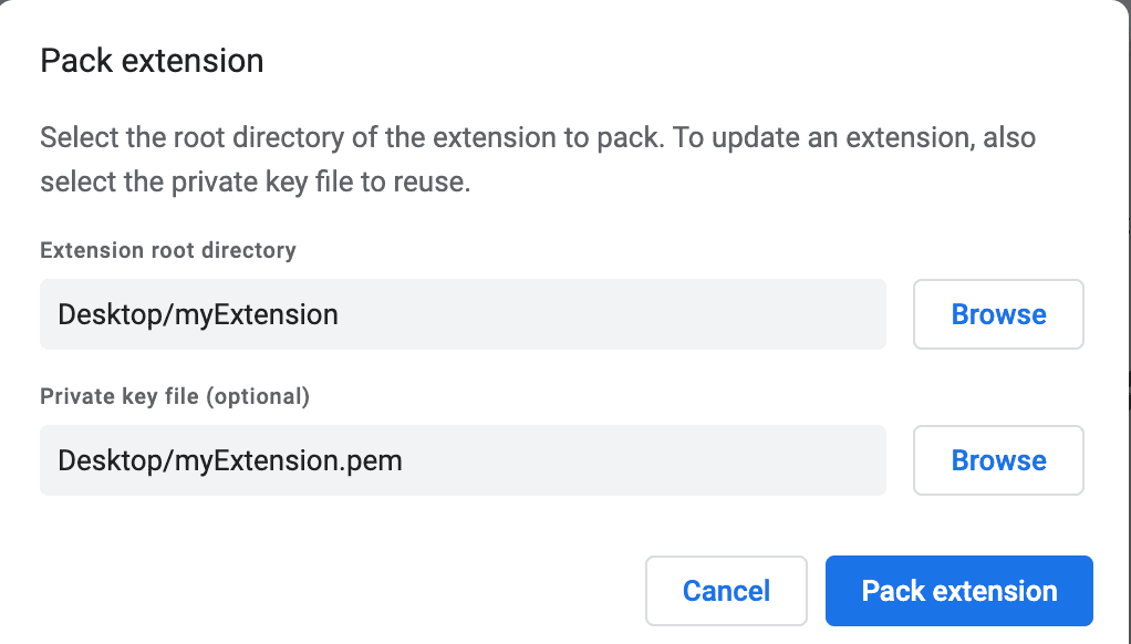 Pem file added when packing extension