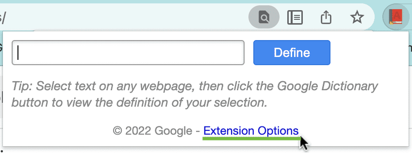 Options page link in the user interface