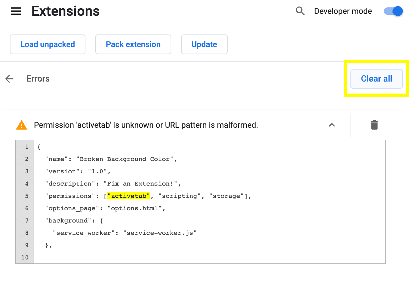 Botão "Limpar tudo"
