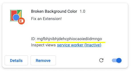 Extension ID in the Extensions Management page