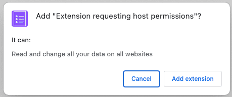 Caixa de diálogo de aviso de permissão do host