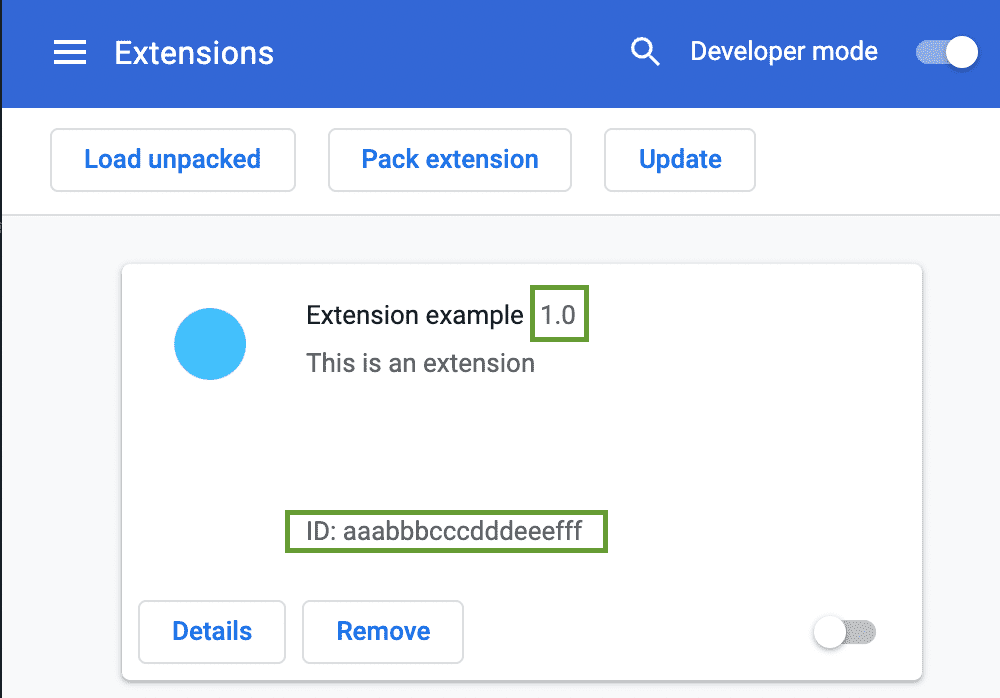 Como encontrar o ID e a versão da extensão