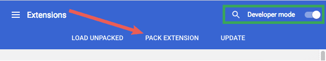 Se marca el modo de desarrollador; luego, se hace clic en la extensión del paquete.