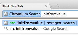 Zrzut ekranu przedstawiający sugestie związane ze słowem kluczowym „Chromium Search”.