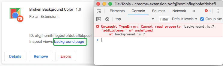 DevTools خطای اسکریپت پس‌زمینه را نشان می‌دهد