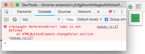 DevTools mostrando erro de pop-up