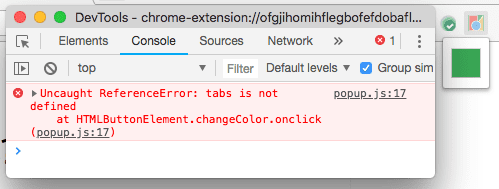 DevTools menampilkan error pop-up