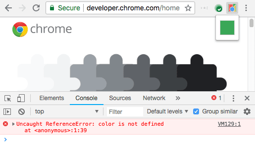 Extension error displayed in web page console