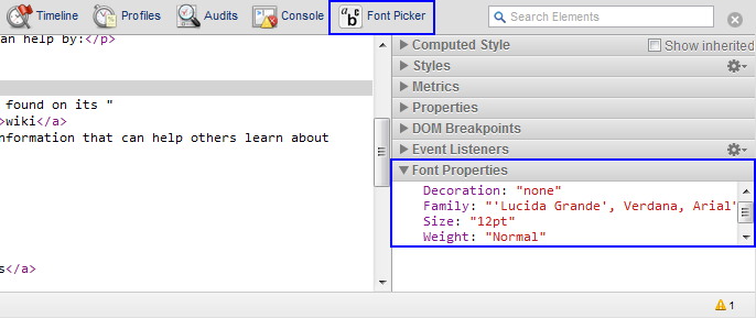 Painel do ícone de extensão na barra de ferramentas do DevTools