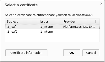 Certificate selection dialog