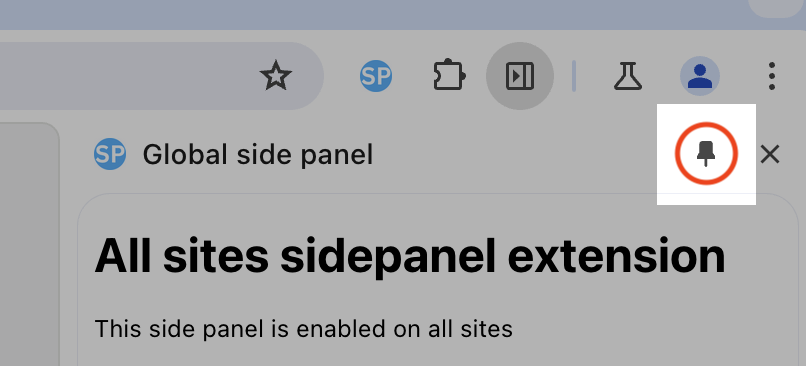 Pin icon in side panel UI.