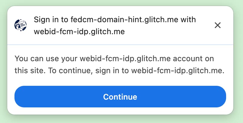 Ejemplo de mensaje de acceso cuando ninguna cuenta coincide con domainHint.