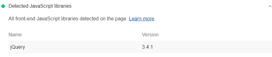 显示在网页上检测到的所有前端 JavaScript 库的 Lighthouse 审核报告