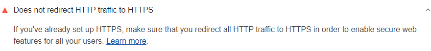Does not redirect HTTP traffic to HTTPS | Lighthouse | Chrome for ...