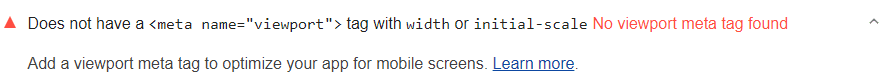 Lighthouse の監査でページにビューポートがないことが示される