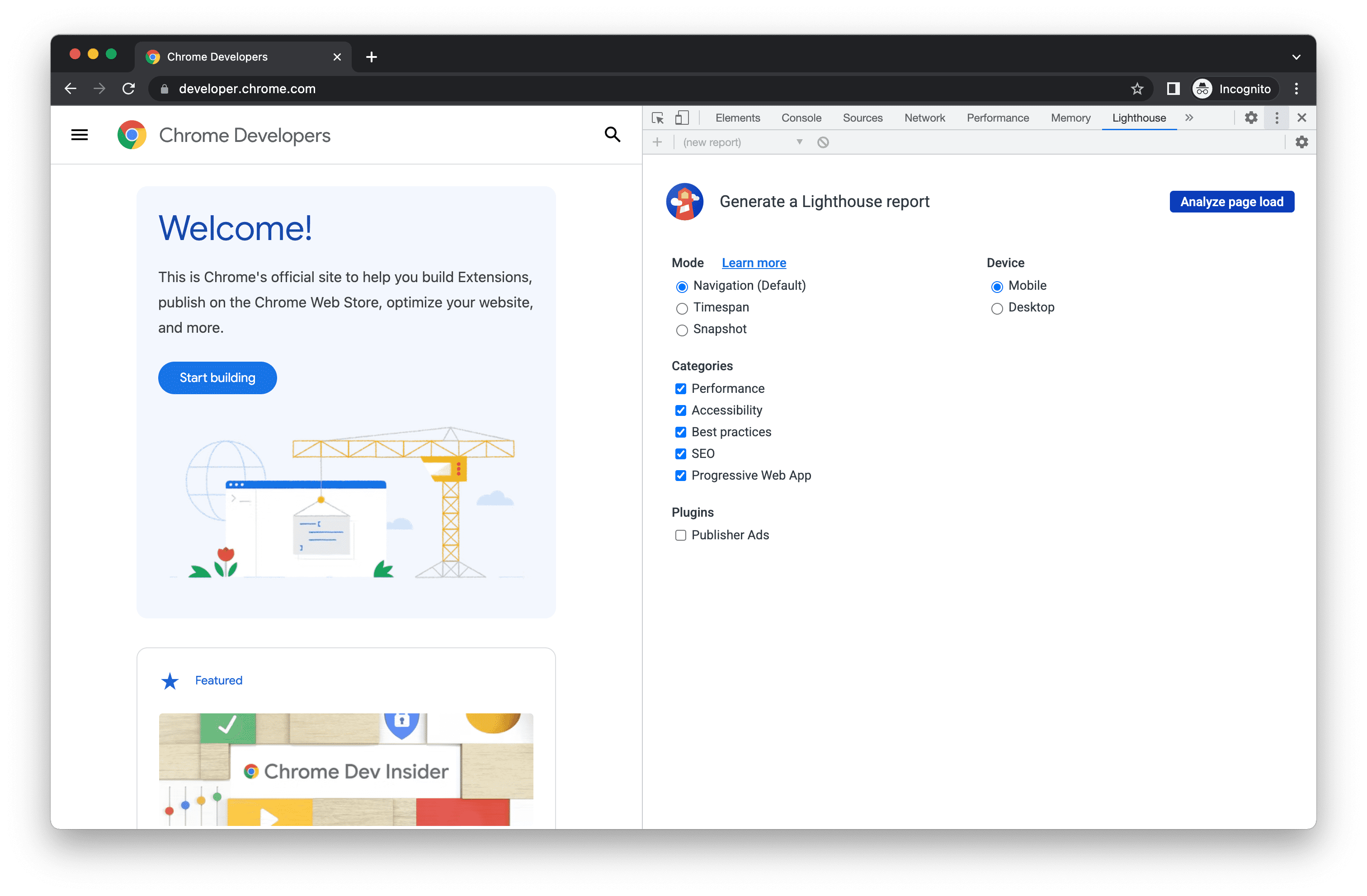 Lighthouse chrome for developers