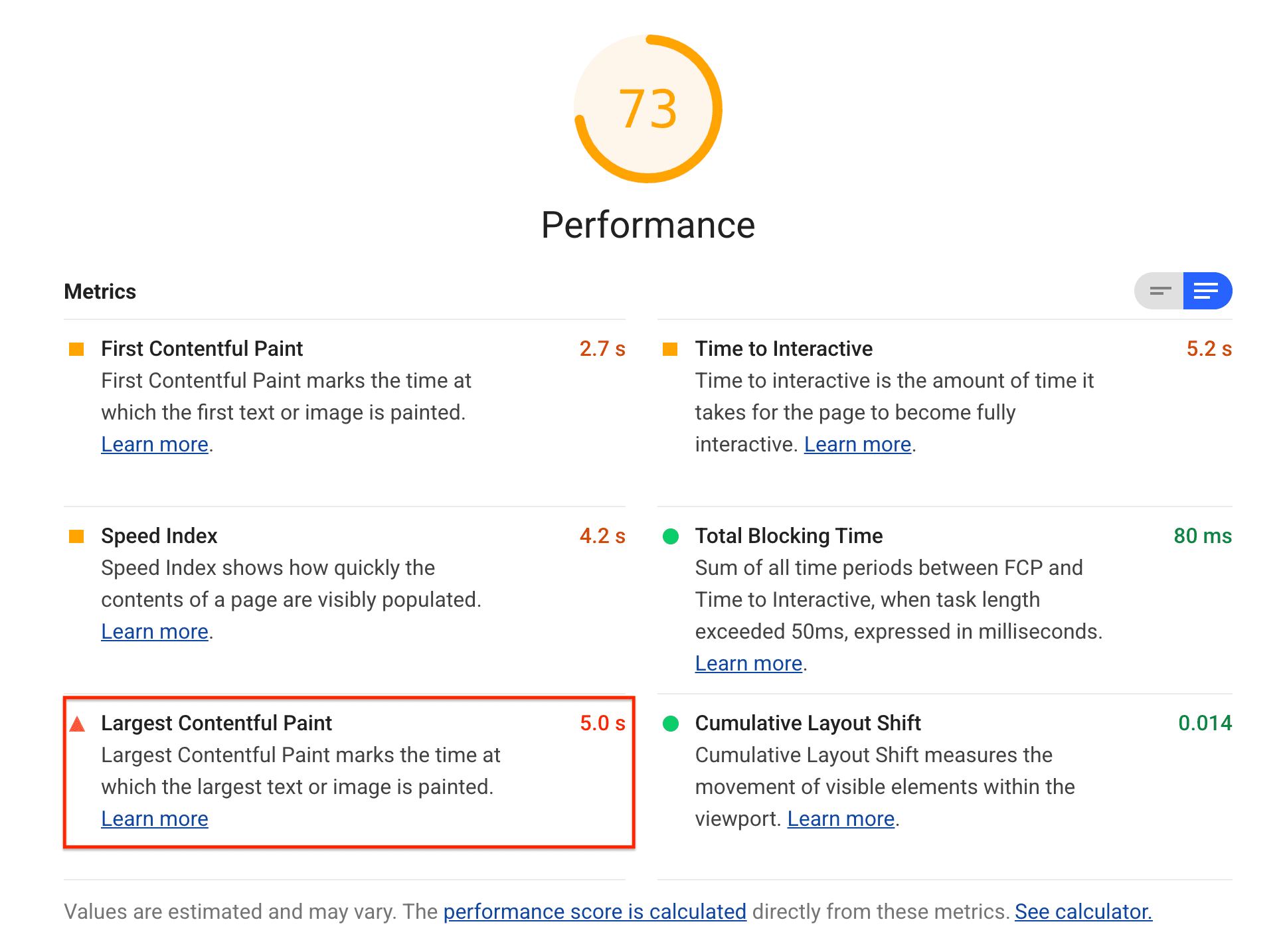 Screenshot audit Largest Contentful Paint Lighthouse