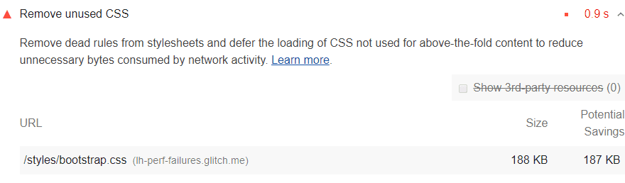 تصویری از Lighthouse Remove unused CSS audit