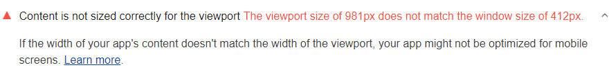 Lighthouse audit showing content not correctly sized for viewport