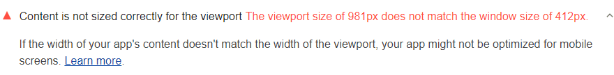 लाइटहाउस ऑडिट, जिसमें दिख रहा है कि कॉन्टेंट का साइज़, व्यूपोर्ट के लिए सही नहीं है