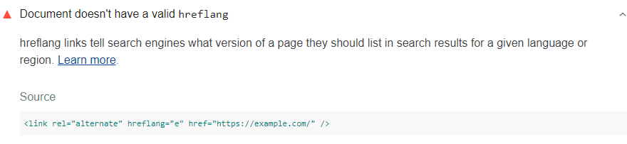 不適切な hreflang リンクが表示される Lighthouse 監査