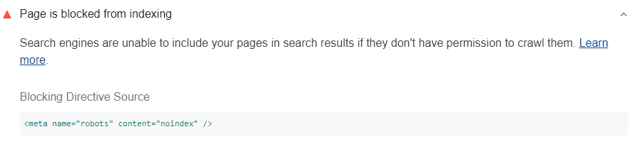 検索エンジンがページをインデックスに登録できないことを示す Lighthouse 監査