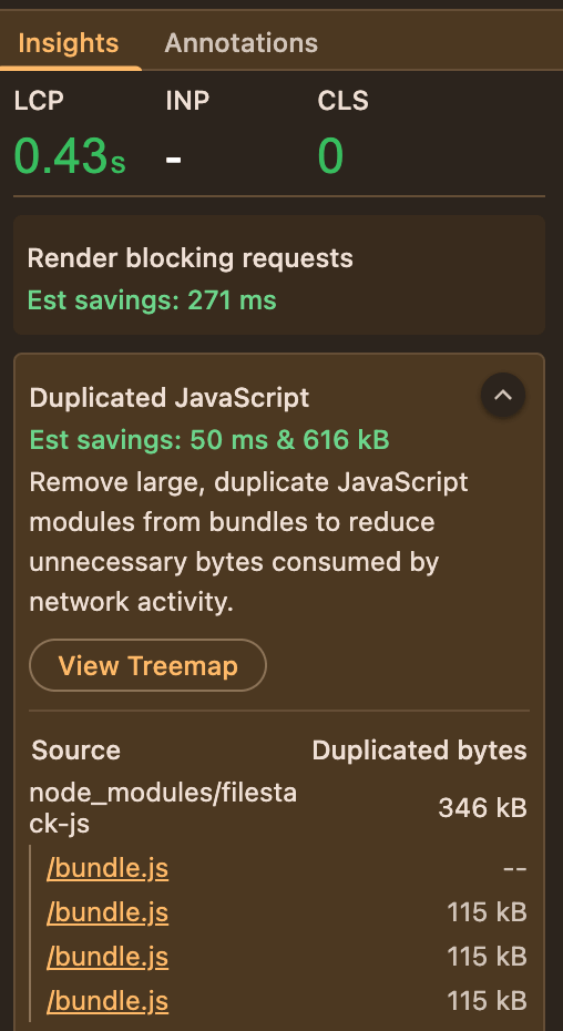 DevTools Performance Panel View Treemap button
