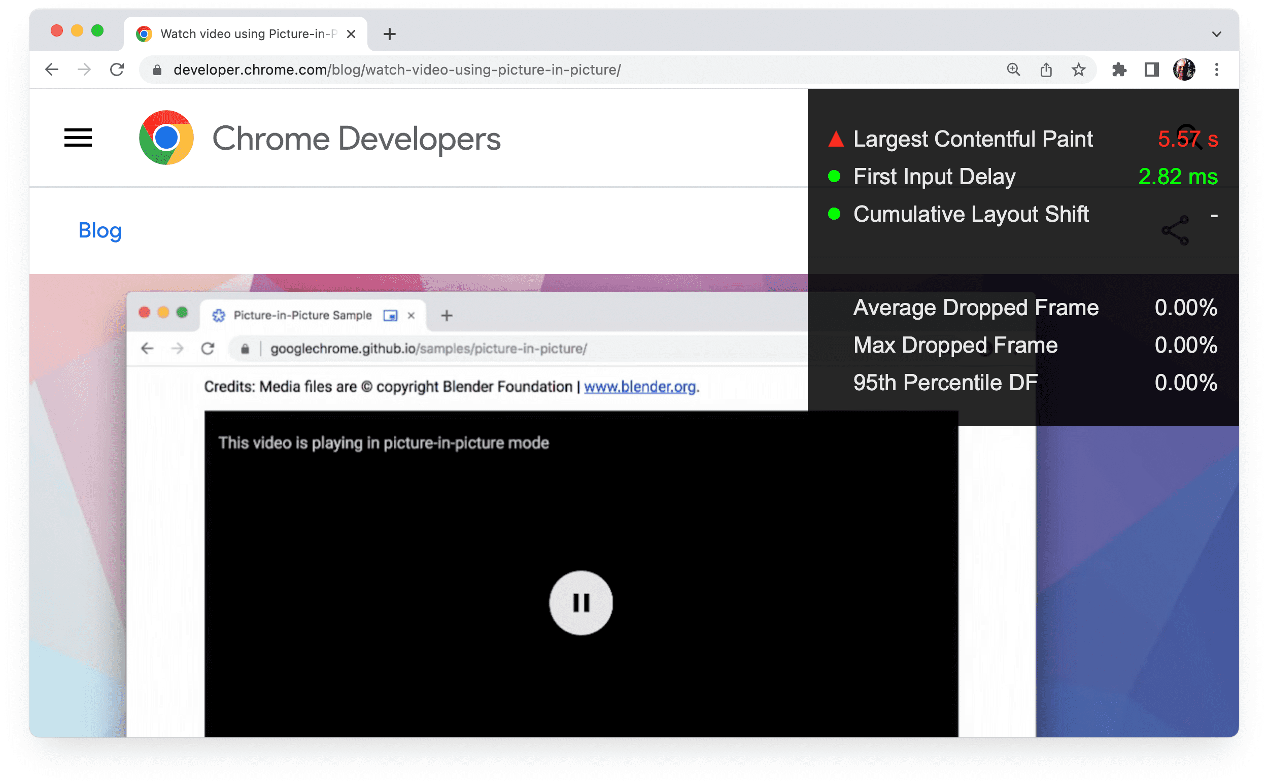平视显示已启用的 Chrome 页面。