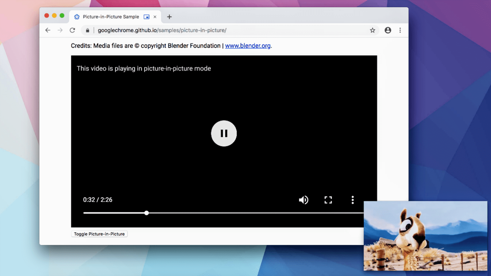 Chrome picture-in-picture allows users to keep watching a video from one tab, while working
in another tab.