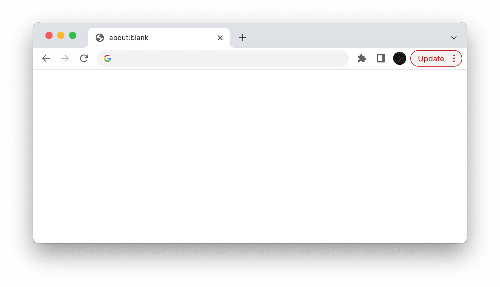 Chrome 中的 about:blank，以及紅色的「更新」按鈕。