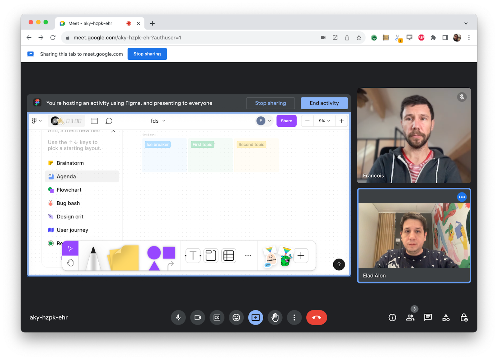 Captura de pantalla de una llamada de videoconferencia en Chrome.