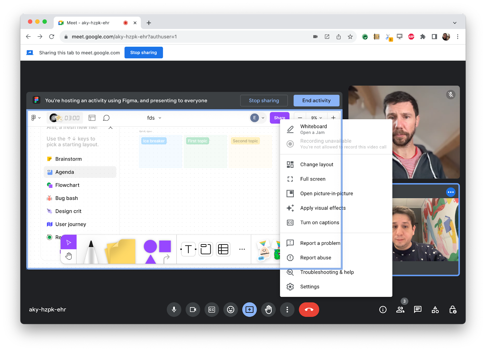 Screenshot daftar drop-down yang menutupi konten yang akan direkam.