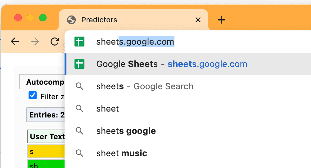 Chrome 주소 표시줄의 '미리 입력' 기능