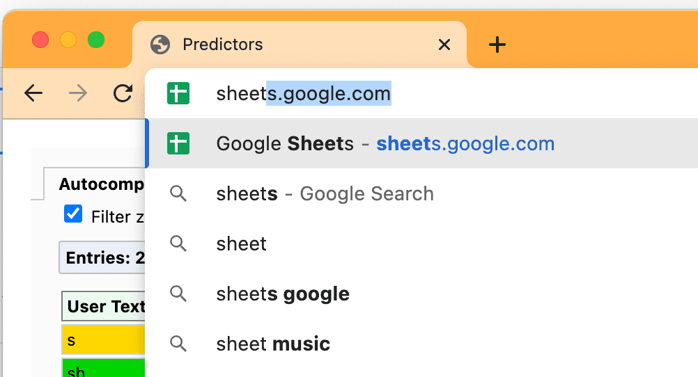 Screenshot of the address bar 'Typeahead' feature