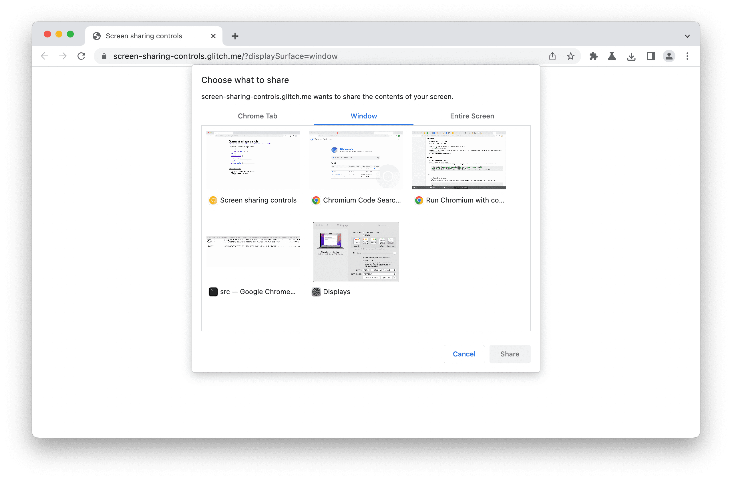 Screenshot del selettore di contenuti multimediali con il pre-selezionato 