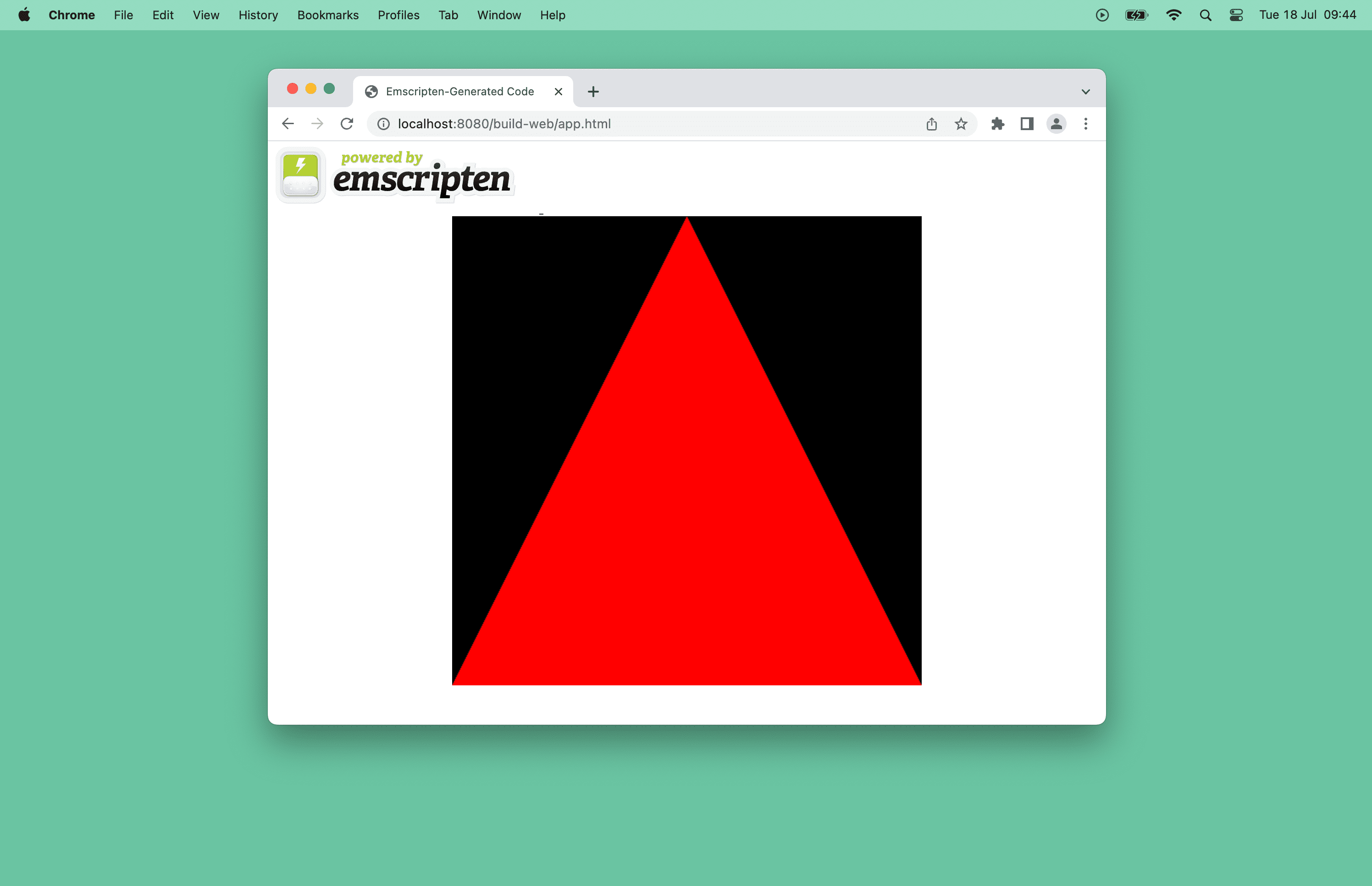 Screenshot van een rode driehoek in een browservenster.