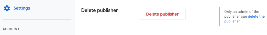 Delete publisher section with Delete publisher button