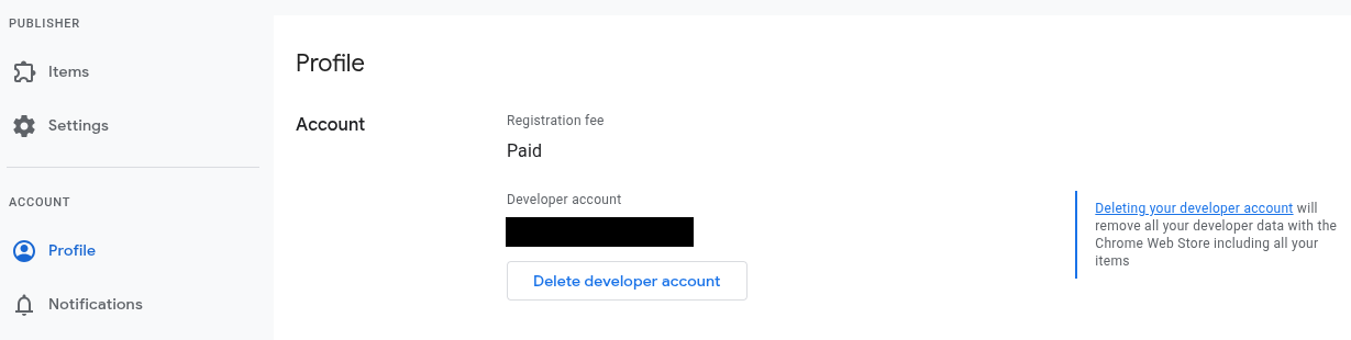 The account deletion field in the developer dashboard.