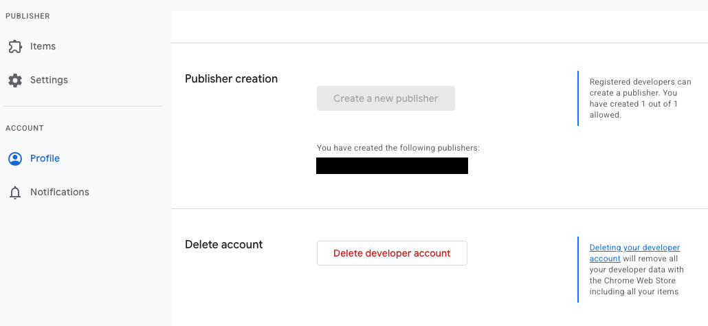 The account deletion field in the developer dashboard.