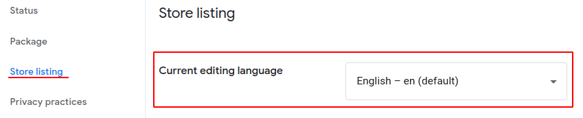 בחירת שפה בדף האפליקציה בחנות